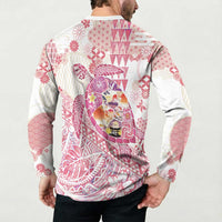 Hawaiian and Japanese Culture Together Button Sweatshirt Tropical Honu with Japanese Elements Pink Color LT03 - Polynesian Pride