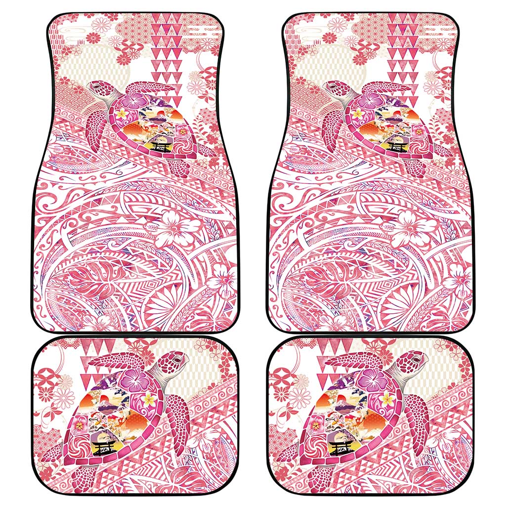 Hawaiian and Japanese Culture Together Car Mats Tropical Honu with Japanese Elements Pink Color