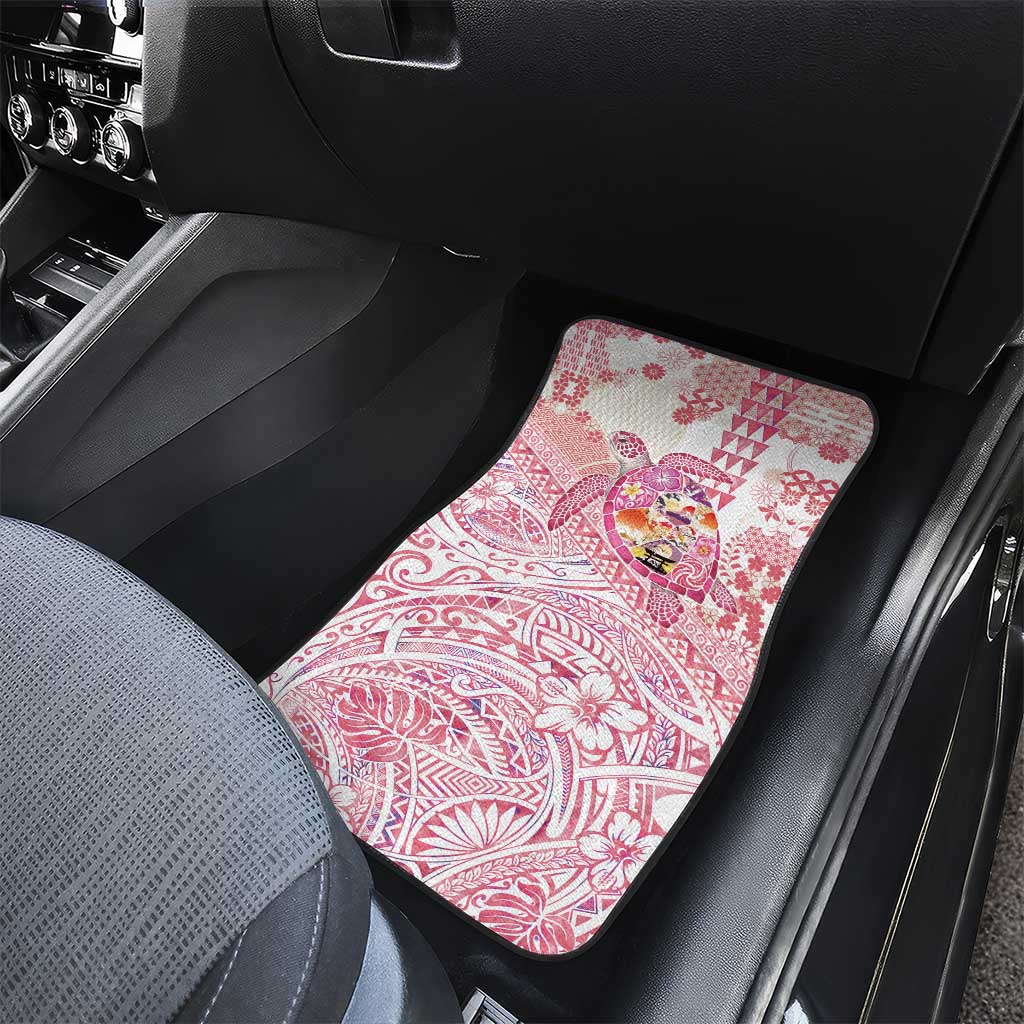 Hawaiian and Japanese Culture Together Car Mats Tropical Honu with Japanese Elements Pink Color