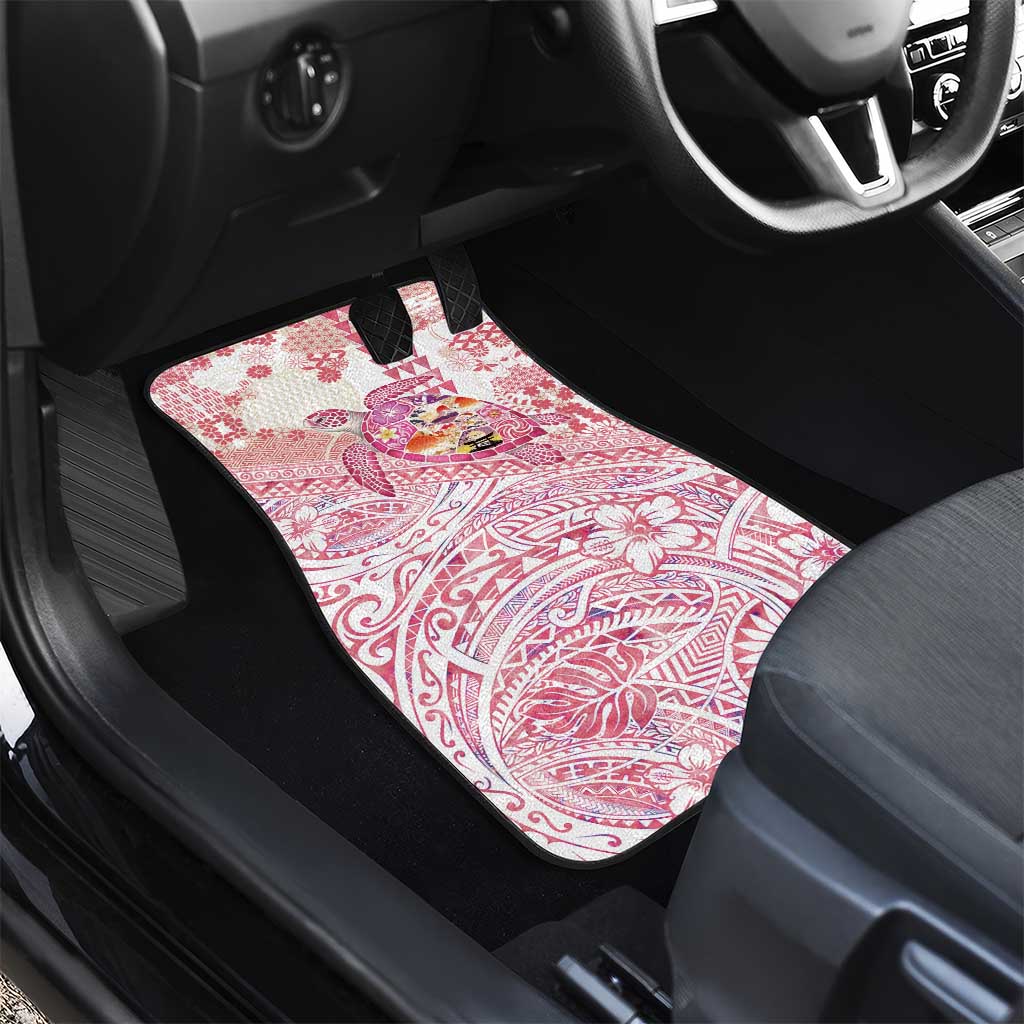 Hawaiian and Japanese Culture Together Car Mats Tropical Honu with Japanese Elements Pink Color