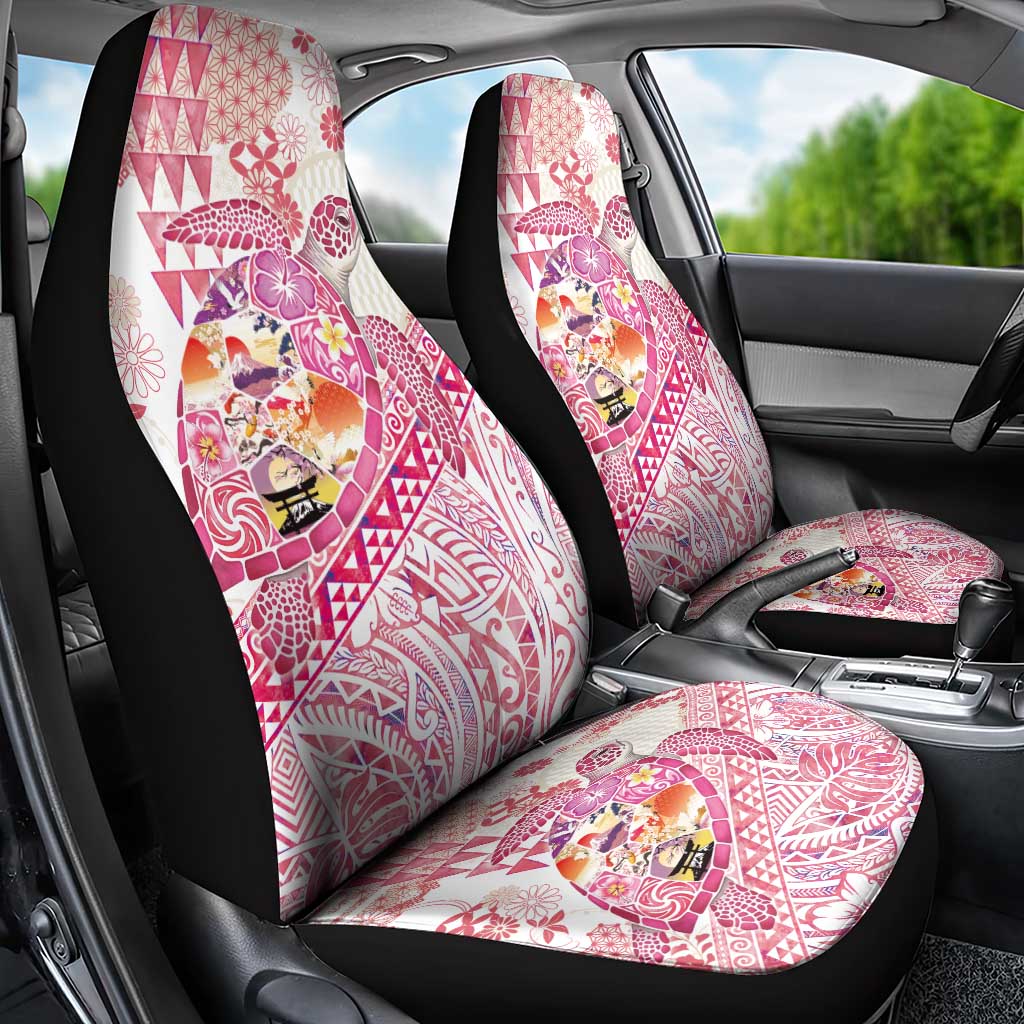 Hawaiian and Japanese Culture Together Car Seat Cover Tropical Honu with Japanese Elements Pink Color