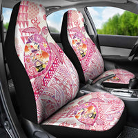 Hawaiian and Japanese Culture Together Car Seat Cover Tropical Honu with Japanese Elements Pink Color
