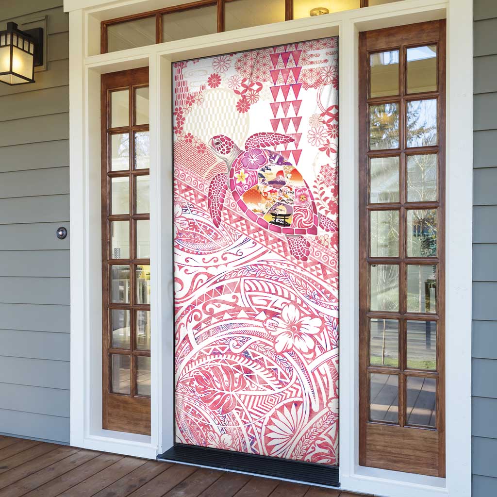 Hawaiian and Japanese Culture Together Door Cover Tropical Honu with Japanese Elements Pink Color