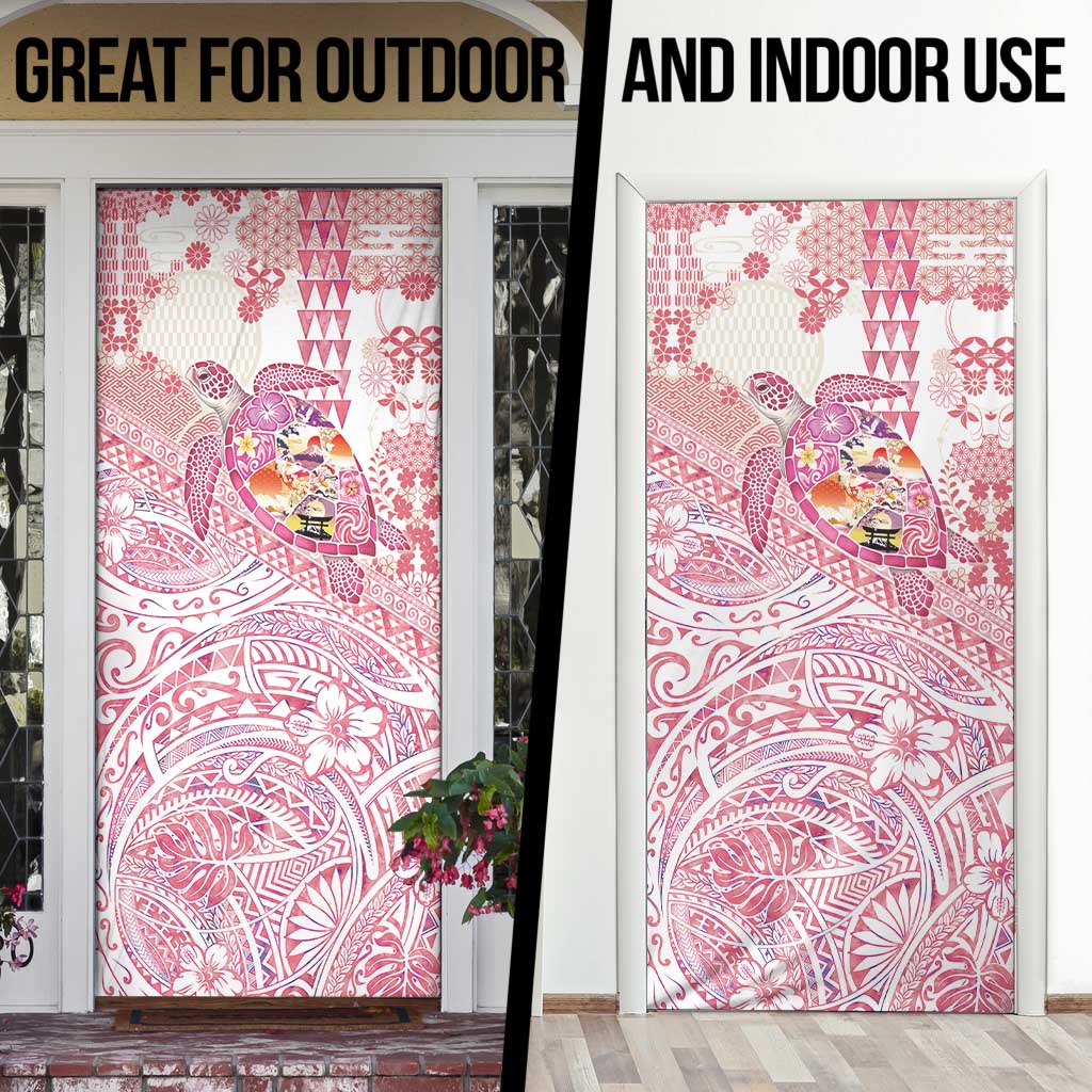 Hawaiian and Japanese Culture Together Door Cover Tropical Honu with Japanese Elements Pink Color