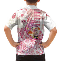 Hawaiian and Japanese Culture Together Family Matching Tank Maxi Dress and Hawaiian Shirt Tropical Honu with Japanese Elements Pink Color