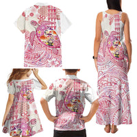Hawaiian and Japanese Culture Together Family Matching Tank Maxi Dress and Hawaiian Shirt Tropical Honu with Japanese Elements Pink Color