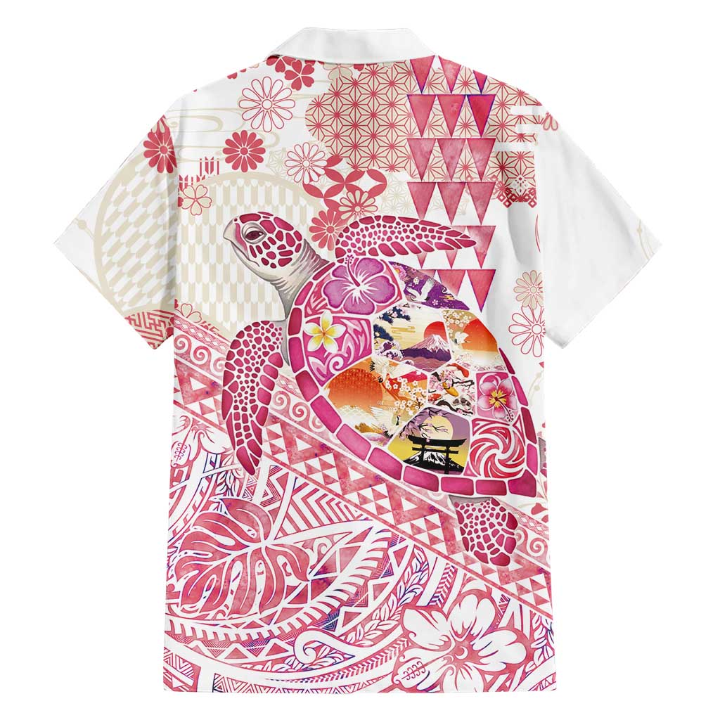 Hawaiian and Japanese Culture Together Family Matching Tank Maxi Dress and Hawaiian Shirt Tropical Honu with Japanese Elements Pink Color