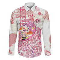 Hawaiian and Japanese Culture Together Family Matching Tank Maxi Dress and Hawaiian Shirt Tropical Honu with Japanese Elements Pink Color