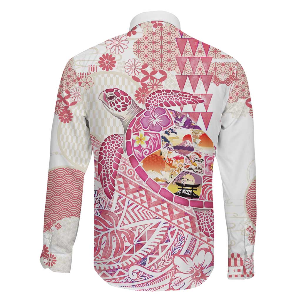 Hawaiian and Japanese Culture Together Family Matching Tank Maxi Dress and Hawaiian Shirt Tropical Honu with Japanese Elements Pink Color