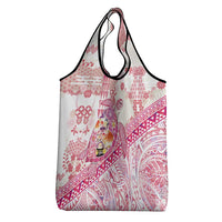 Hawaiian and Japanese Culture Together Grocery Bag Tropical Honu with Japanese Elements Pink Color