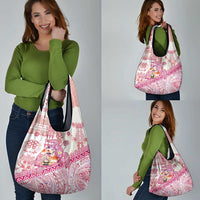Hawaiian and Japanese Culture Together Grocery Bag Tropical Honu with Japanese Elements Pink Color