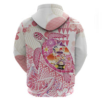 Hawaiian and Japanese Culture Together Hoodie Tropical Honu with Japanese Elements Pink Color