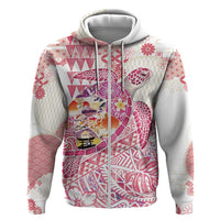 Hawaiian and Japanese Culture Together Hoodie Tropical Honu with Japanese Elements Pink Color