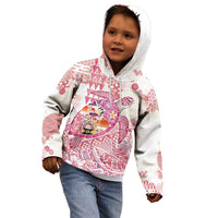 Hawaiian and Japanese Culture Together Kid Hoodie Tropical Honu with Japanese Elements Pink Color
