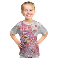 Hawaiian and Japanese Culture Together Kid T Shirt Tropical Honu with Japanese Elements Pink Color