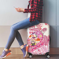 Hawaiian and Japanese Culture Together Luggage Cover Tropical Honu with Japanese Elements Pink Color