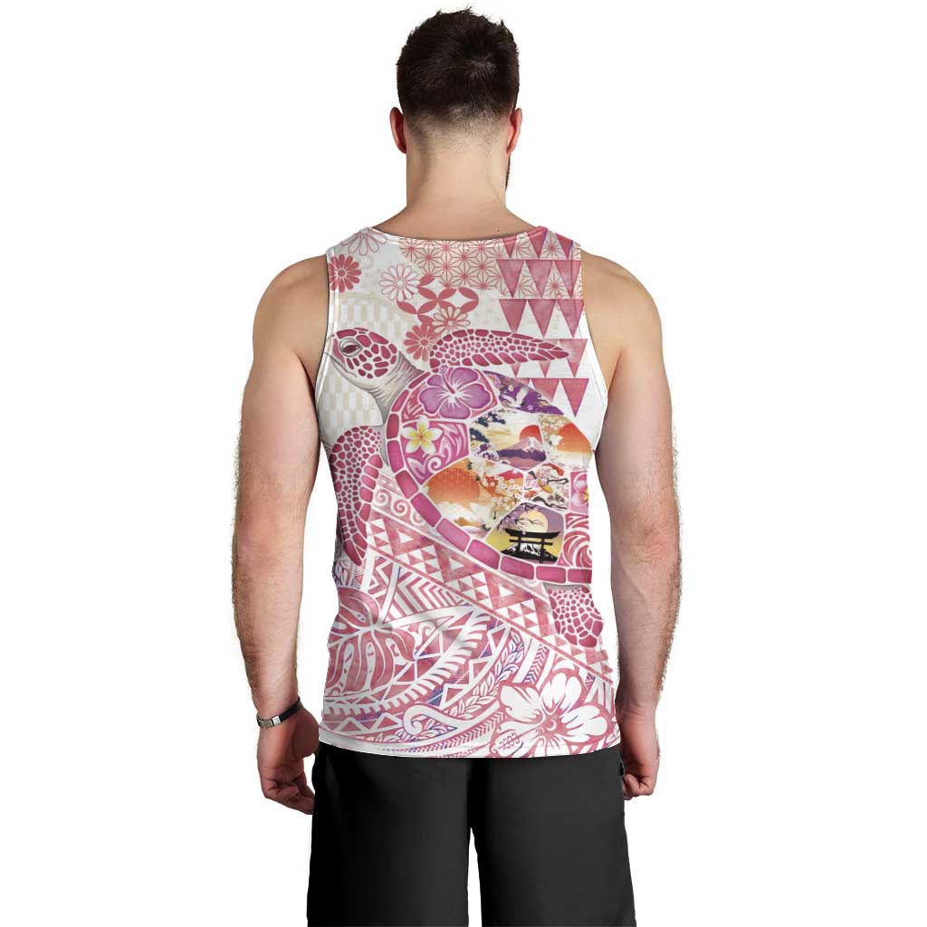 Hawaiian and Japanese Culture Together Men Tank Top Tropical Honu with Japanese Elements Pink Color