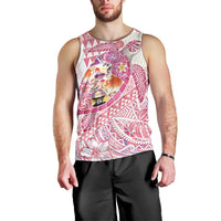 Hawaiian and Japanese Culture Together Men Tank Top Tropical Honu with Japanese Elements Pink Color