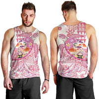 Hawaiian and Japanese Culture Together Men Tank Top Tropical Honu with Japanese Elements Pink Color
