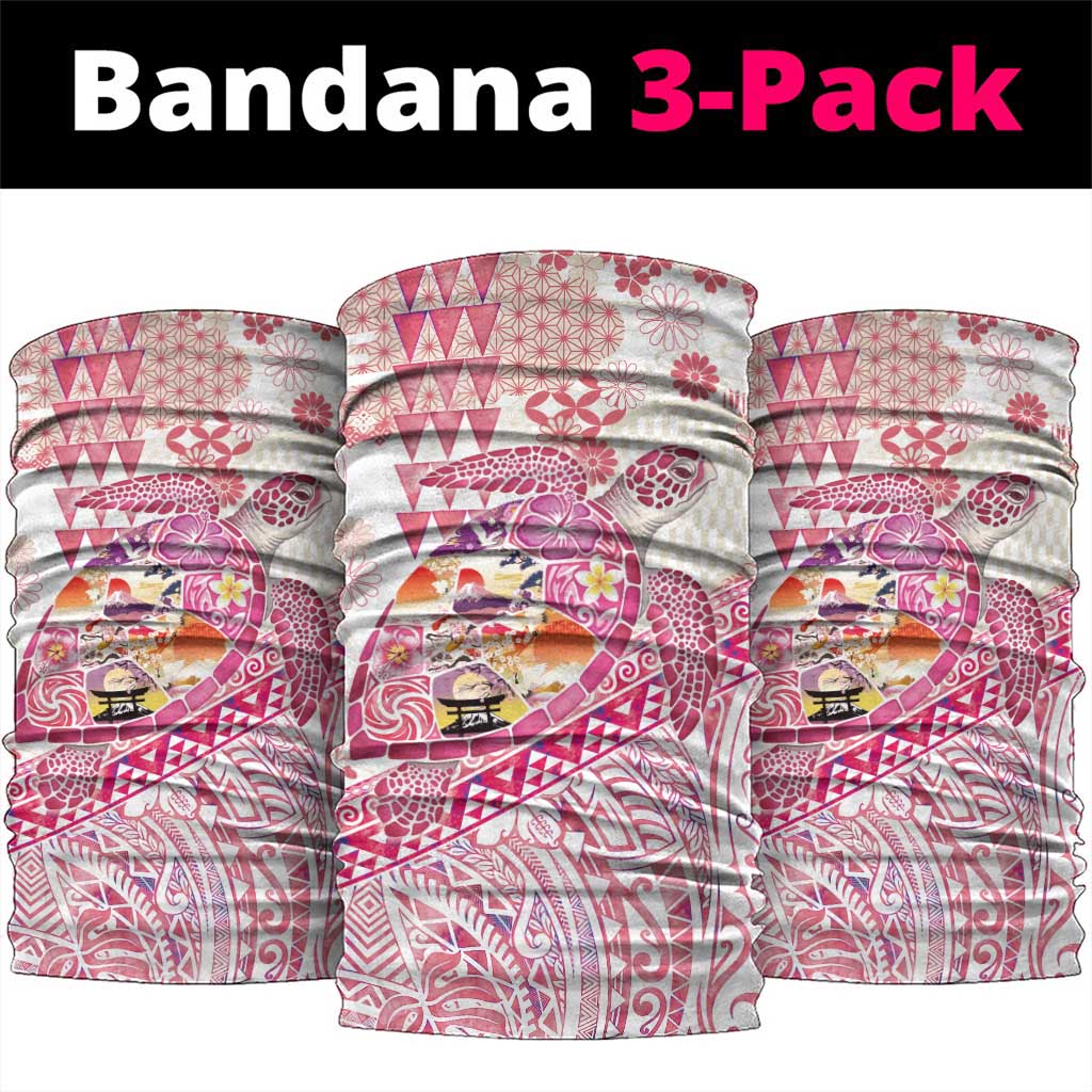 Hawaiian and Japanese Culture Together Neck Gaiter Tropical Honu with Japanese Elements Pink Color