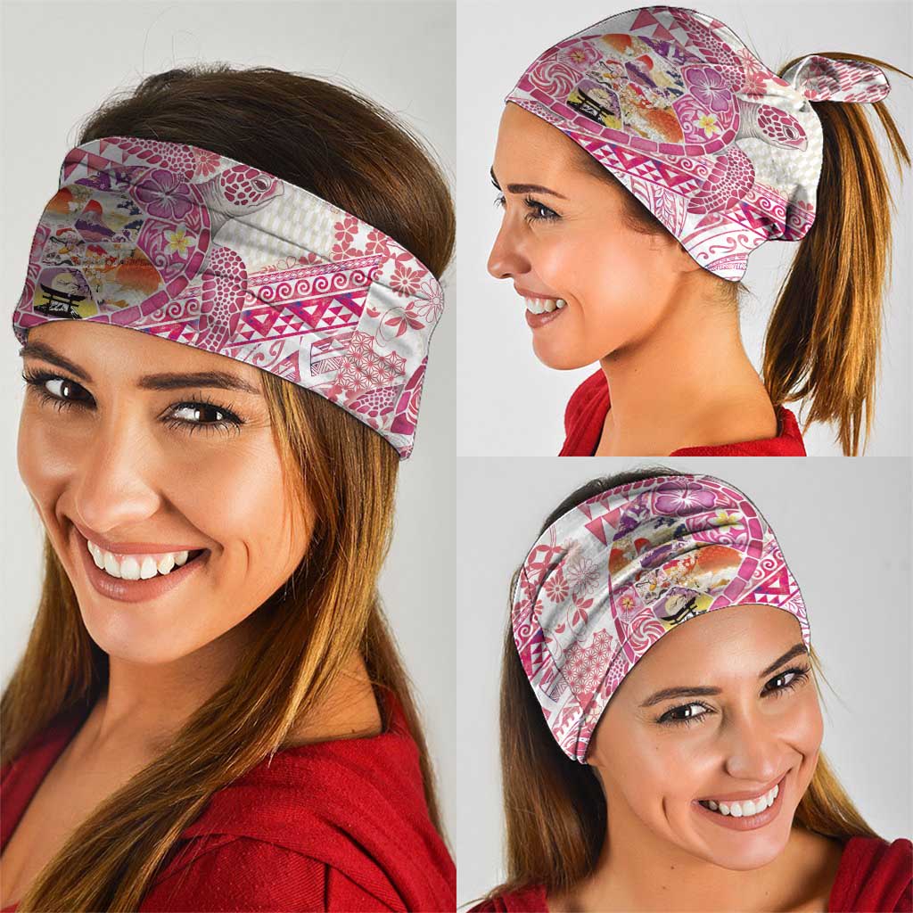 Hawaiian and Japanese Culture Together Neck Gaiter Tropical Honu with Japanese Elements Pink Color