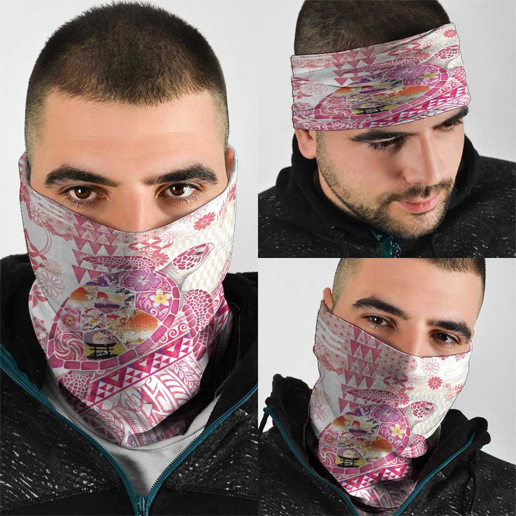 Hawaiian and Japanese Culture Together Neck Gaiter Tropical Honu with Japanese Elements Pink Color