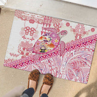 Hawaiian and Japanese Culture Together Rubber Doormat Tropical Honu with Japanese Elements Pink Color