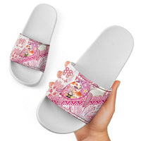 Hawaiian and Japanese Culture Together Slide Sandals Tropical Honu with Japanese Elements Pink Color