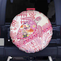 Hawaiian and Japanese Culture Together Spare Tire Cover Tropical Honu with Japanese Elements Pink Color