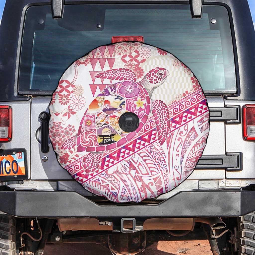Hawaiian and Japanese Culture Together Spare Tire Cover Tropical Honu with Japanese Elements Pink Color