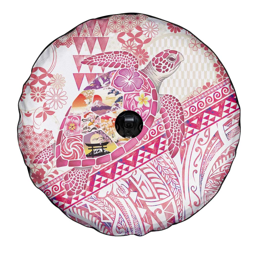 Hawaiian and Japanese Culture Together Spare Tire Cover Tropical Honu with Japanese Elements Pink Color
