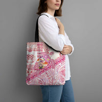 Hawaiian and Japanese Culture Together Tote Bag Tropical Honu with Japanese Elements Pink Color