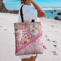 Hawaiian and Japanese Culture Together Tote Bag Tropical Honu with Japanese Elements Pink Color