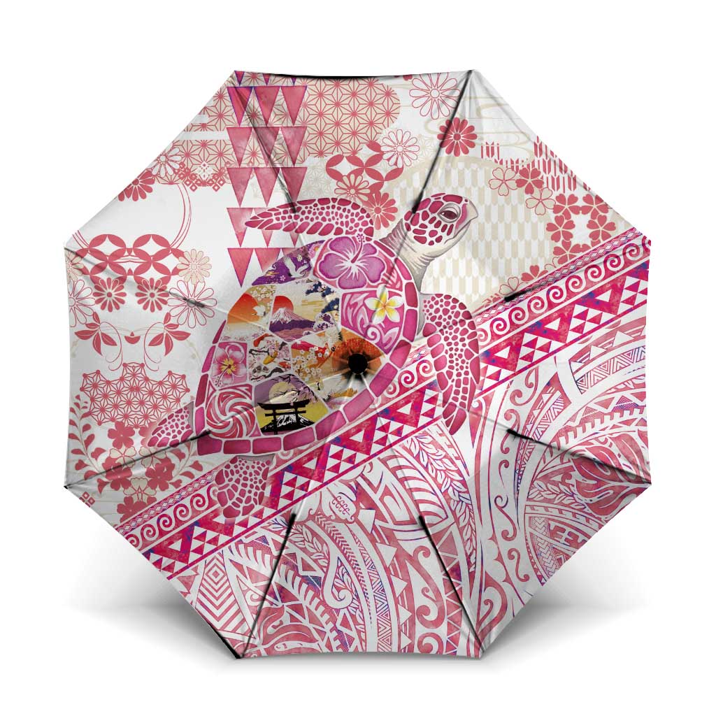 Hawaiian and Japanese Culture Together Umbrella Tropical Honu with Japanese Elements Pink Color