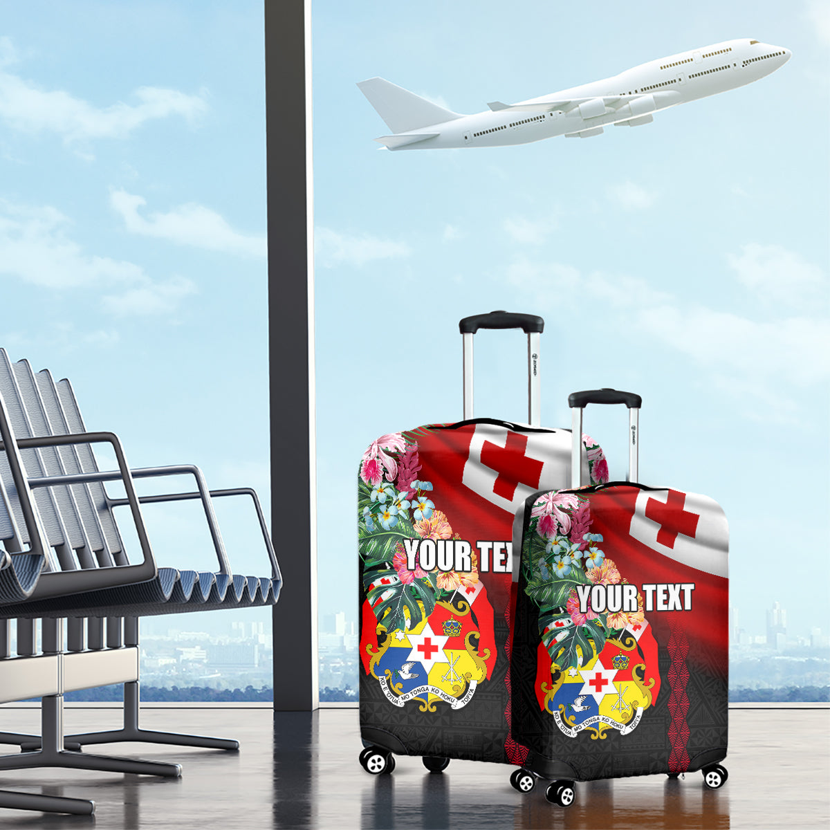Personalised Tonga Emancipation Day Luggage Cover Flag Map and Hibiscus Flower Ngatu Pattern