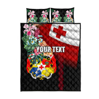 Personalised Tonga Emancipation Day Quilt Bed Set Flag Map and Hibiscus Flower Ngatu Pattern