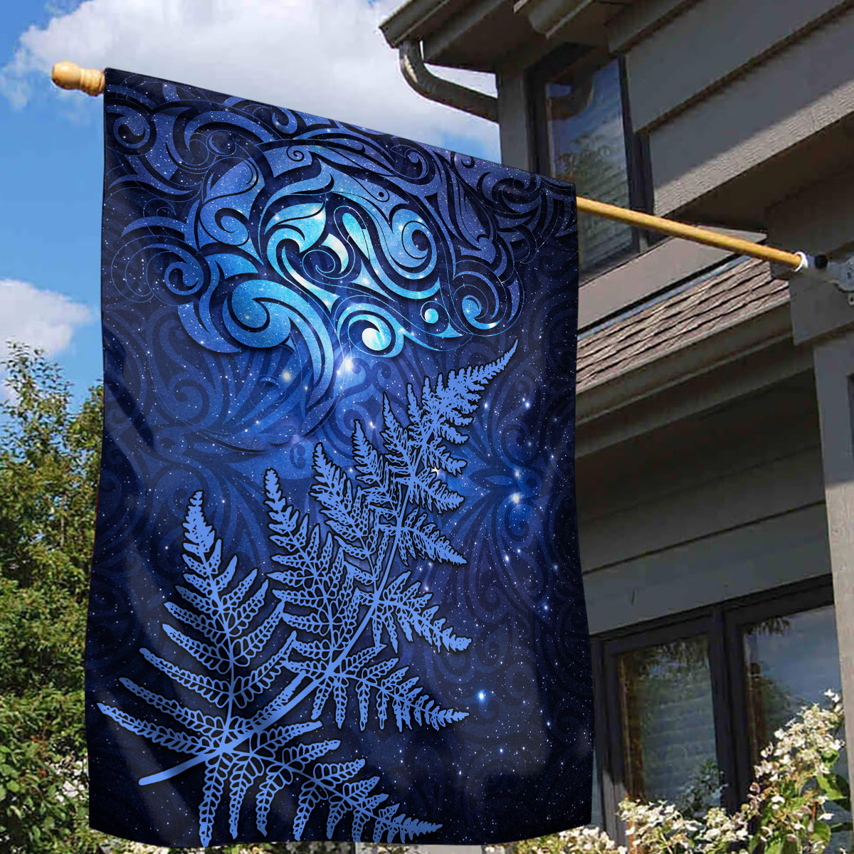 New Zealand Matariki Garden Flag Maori Pattern and Silver Fern