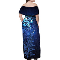New Zealand Matariki Off Shoulder Maxi Dress Maori Pattern and Silver Fern