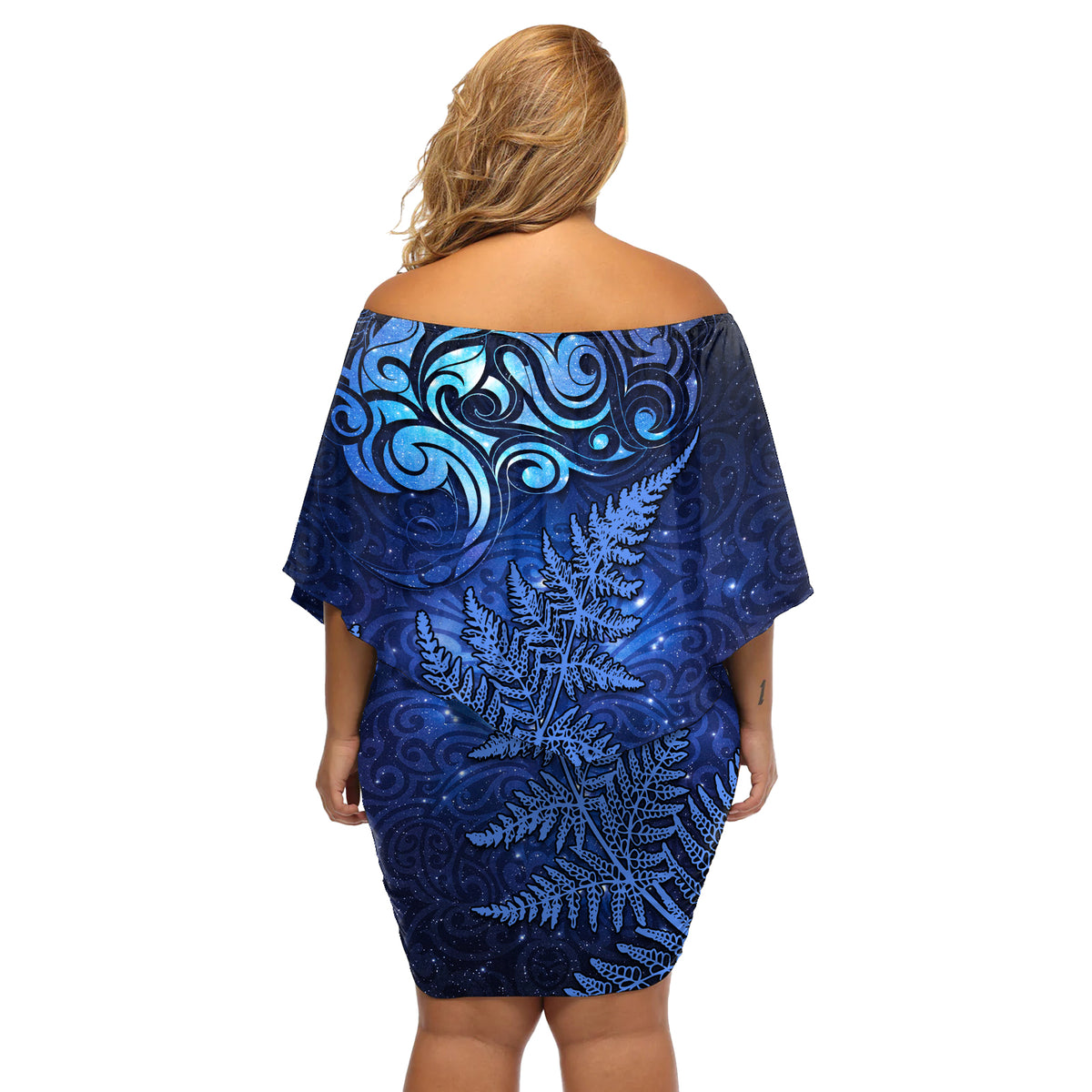 New Zealand Matariki Off Shoulder Short Dress Maori Pattern and Silver Fern