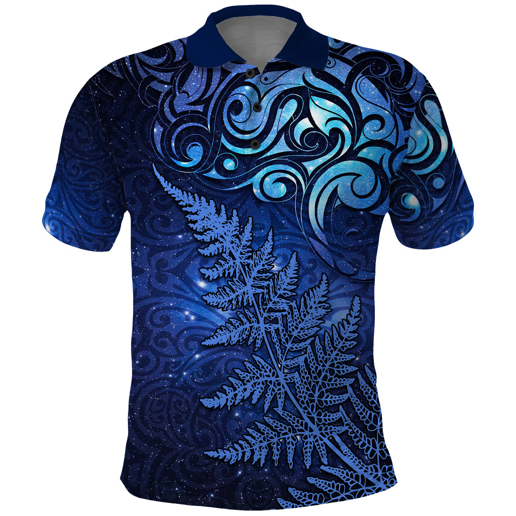 New Zealand Matariki Polo Shirt Maori Pattern and Silver Fern LT03 Blue - Polynesian Pride