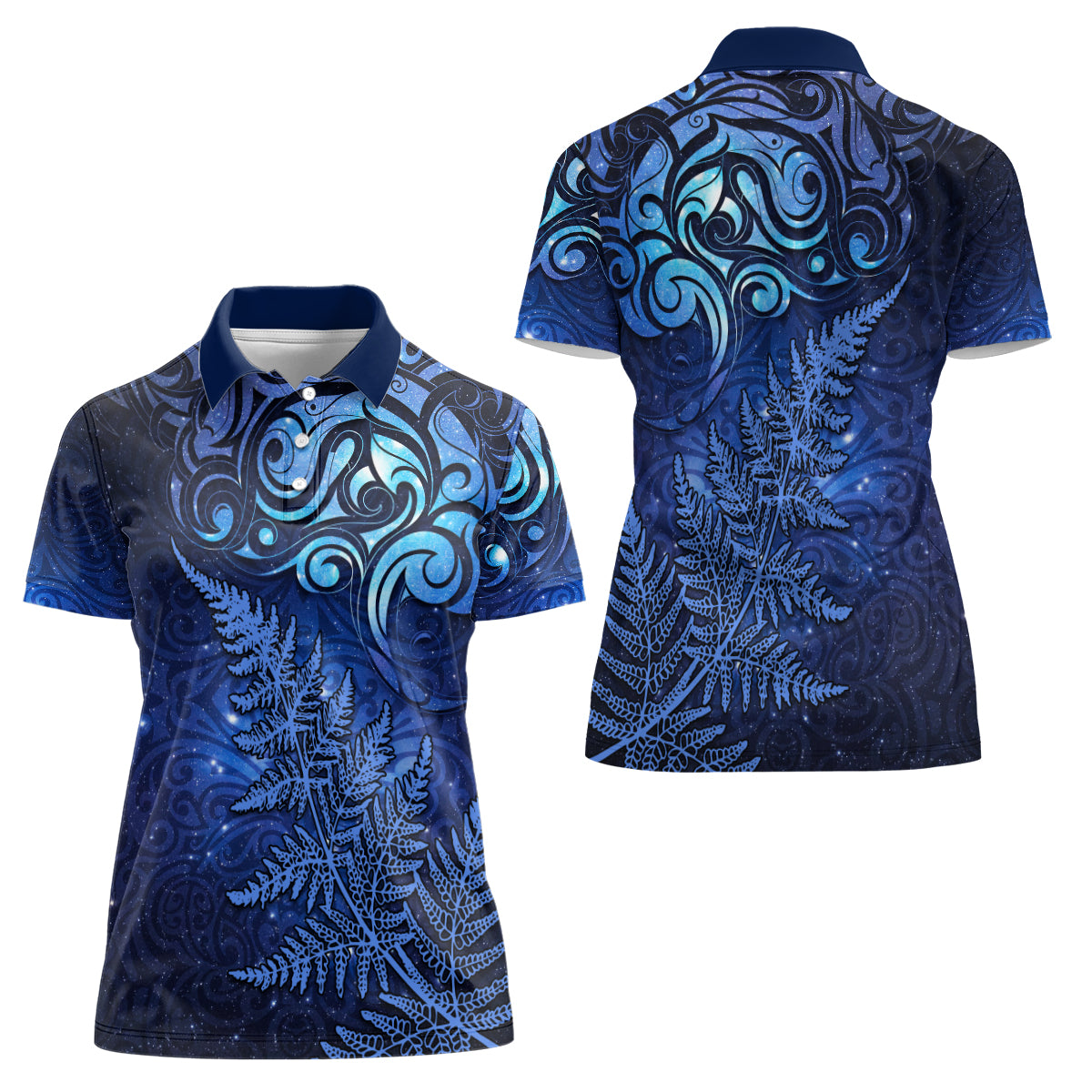 New Zealand Matariki Women Polo Shirt Maori Pattern and Silver Fern