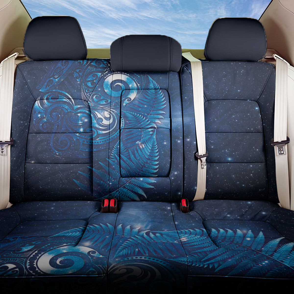 Aotearoa New Zealand New Year Back Car Seat Cover Tribal Koru Tattoo Blue Galaxy Maori Silver Fern