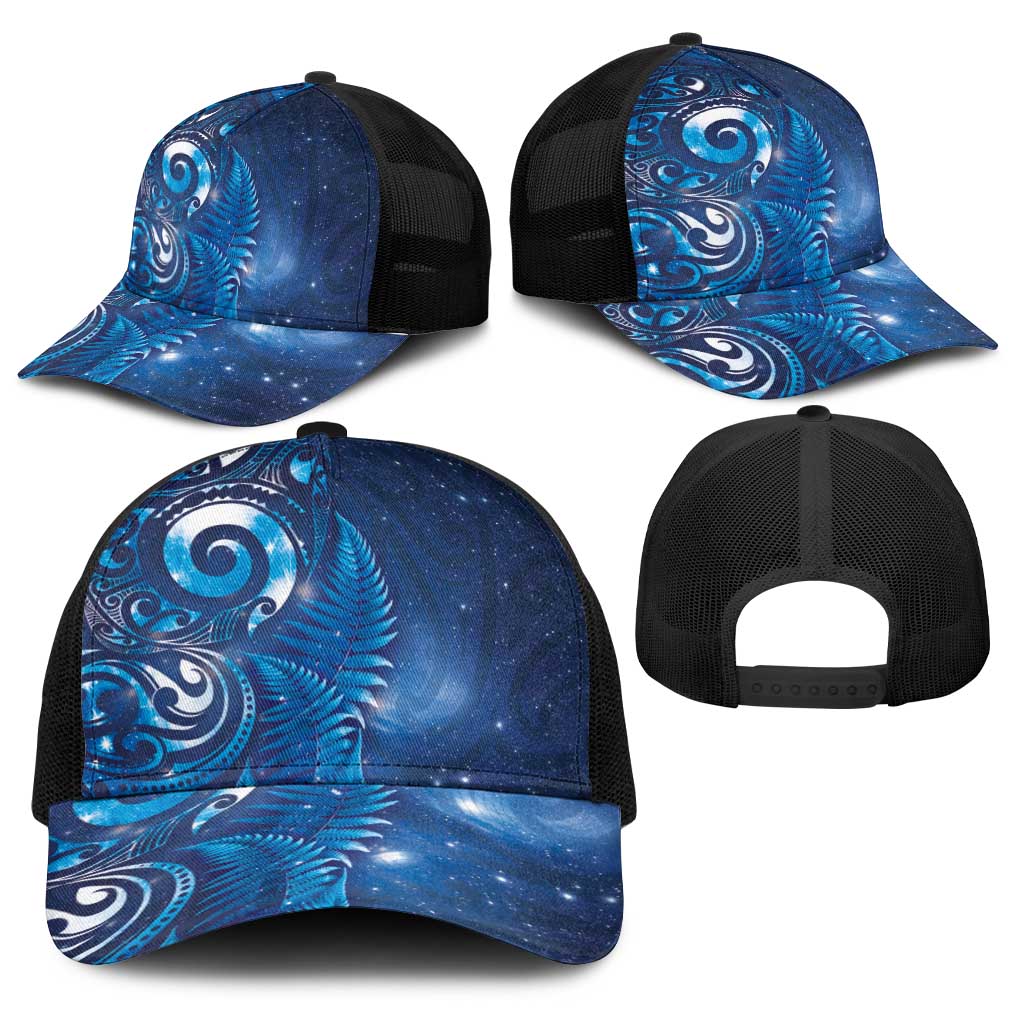 Aotearoa New Zealand New Year Baseball Net Cap Tribal Koru Tattoo Blue Galaxy Maori Silver Fern LT03 - Polynesian Pride
