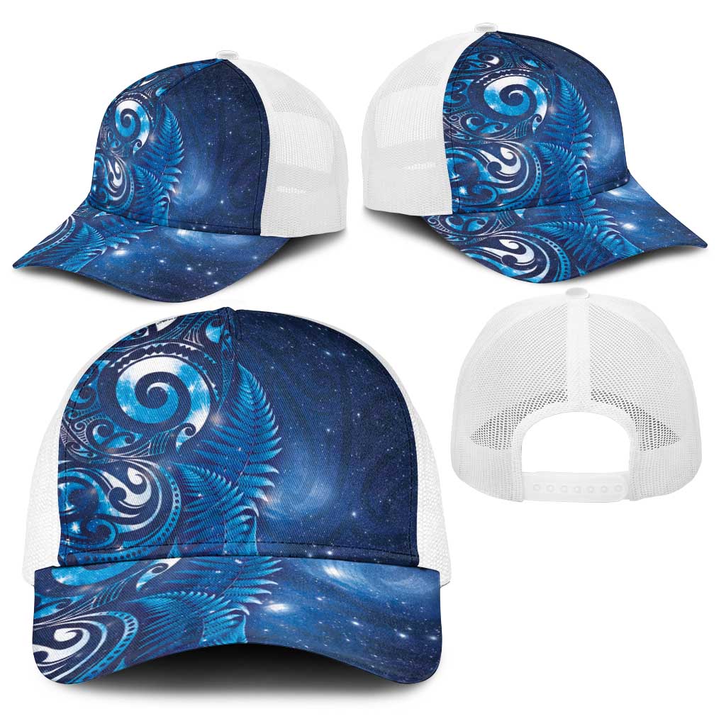 Aotearoa New Zealand New Year Baseball Net Cap Tribal Koru Tattoo Blue Galaxy Maori Silver Fern LT03 - Polynesian Pride