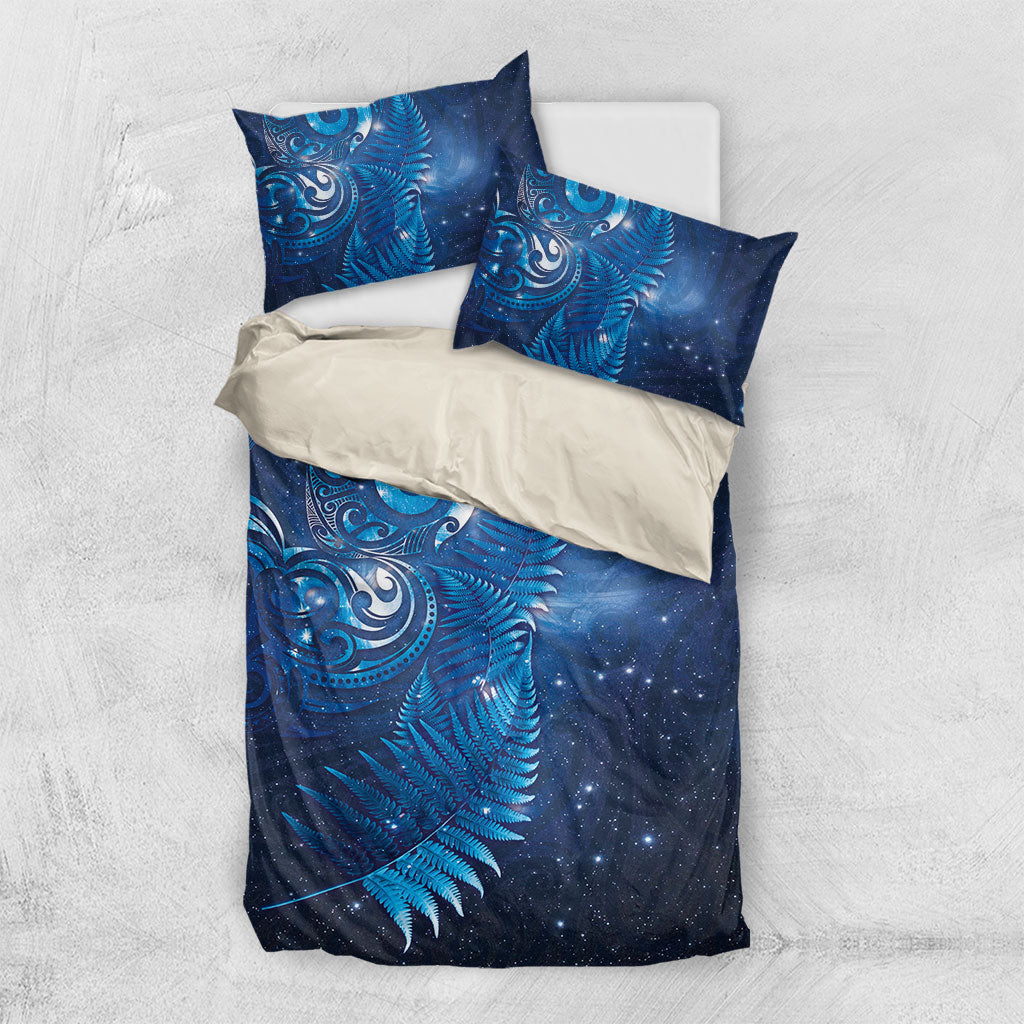 Aotearoa New Zealand New Year Bedding Set Tribal Koru Tattoo Blue Galaxy Maori Silver Fern LT03 US Twin 172cm x 218cm Blue - Polynesian Pride