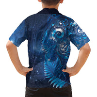 Aotearoa New Zealand New Year Family Matching Long Sleeve Bodycon Dress and Hawaiian Shirt Tribal Koru Tattoo Blue Galaxy Maori Silver Fern LT03 - Polynesian Pride