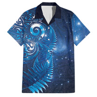 Aotearoa New Zealand New Year Family Matching Long Sleeve Bodycon Dress and Hawaiian Shirt Tribal Koru Tattoo Blue Galaxy Maori Silver Fern LT03 Dad's Shirt - Short Sleeve Blue - Polynesian Pride