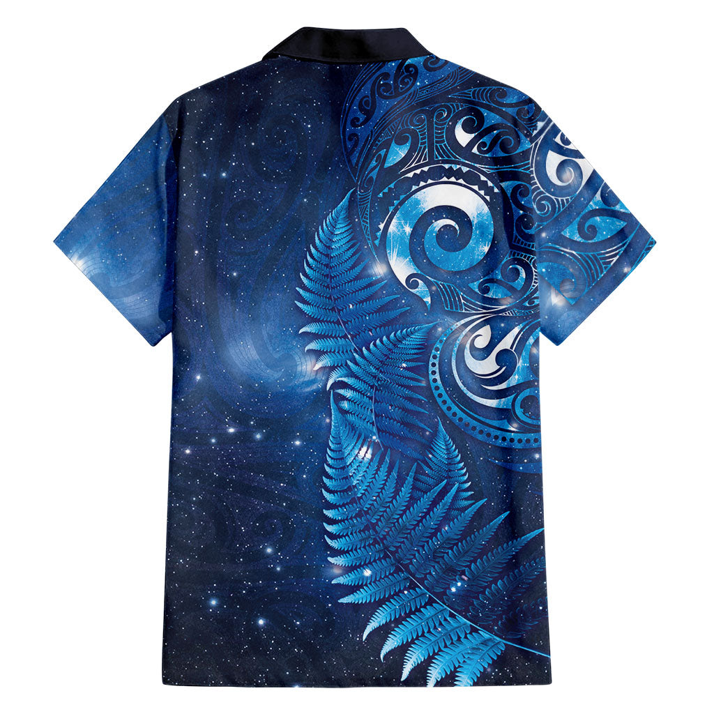 Aotearoa New Zealand New Year Family Matching Long Sleeve Bodycon Dress and Hawaiian Shirt Tribal Koru Tattoo Blue Galaxy Maori Silver Fern LT03 - Polynesian Pride