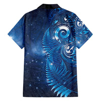 Aotearoa New Zealand New Year Family Matching Off The Shoulder Long Sleeve Dress and Hawaiian Shirt Tribal Koru Tattoo Blue Galaxy Maori Silver Fern LT03 - Polynesian Pride