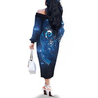 Aotearoa New Zealand New Year Family Matching Off The Shoulder Long Sleeve Dress and Hawaiian Shirt Tribal Koru Tattoo Blue Galaxy Maori Silver Fern LT03 - Polynesian Pride